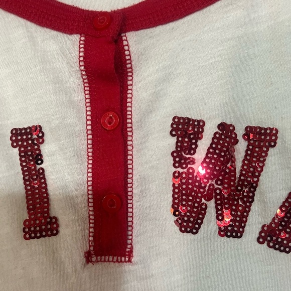 PINK Victoria's Secret Red & White Holiday Sequin Long Pajama Top/Dress Sz Med - Picture 2 of 4